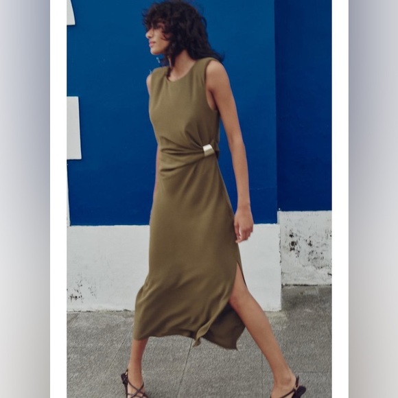 Zara NWT ruched satin effect midi dress 3897/162 - Picture 12 of 12